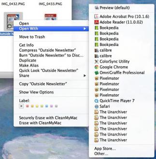 Mac OS X Finder with menu "Open with" Дубликаты программ в меню "Открыть с помощью" на Mac OS X